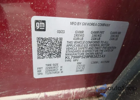 2023 Chevrolet Trailblazer Fwd Lt from USA, damaged, VIN KL79MPS29PB162143